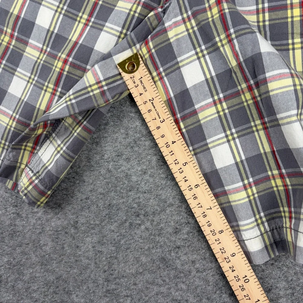 Y2K Faded Glory Plaid Shorts Mens 32 Gray Yellow Tartan Casual Summer Flat Front